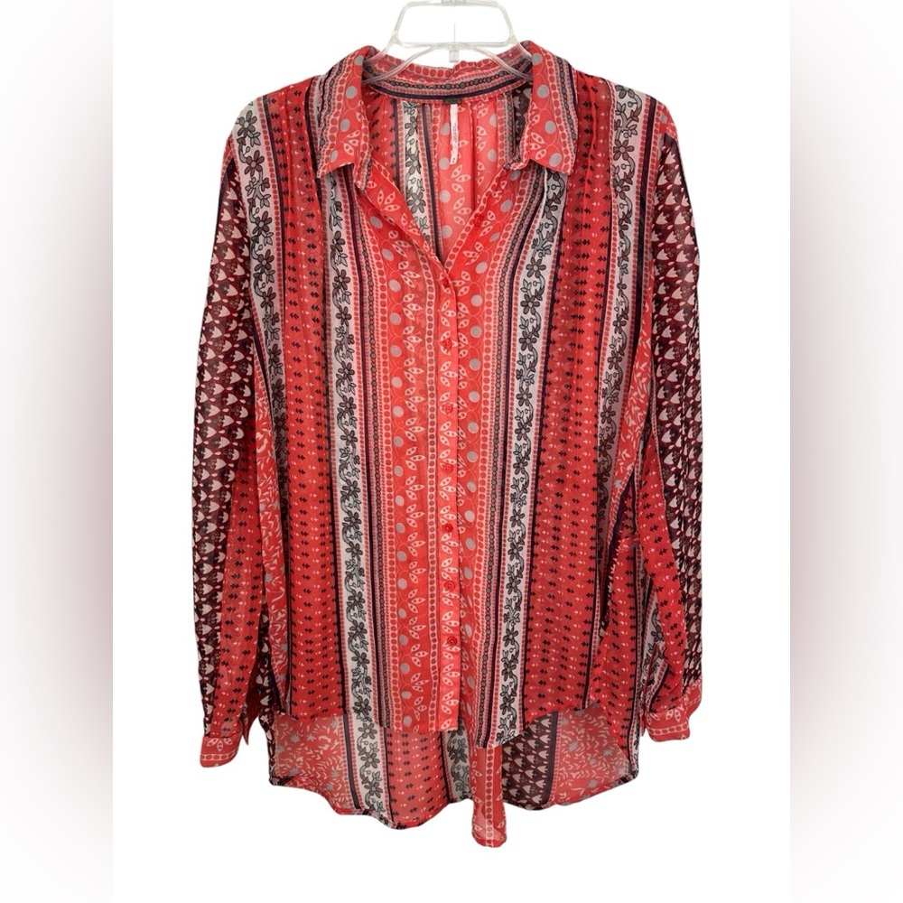 Free Peoplle Moonlight Mile Hot Coral Cinch Back Top Size M - Picture 3 of 10